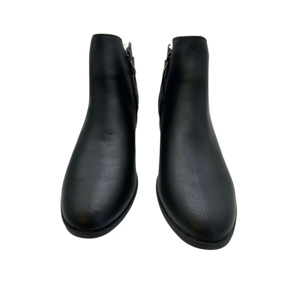 Vepose Black 911 Classic Ankle Boot with Zipper and Low Heel